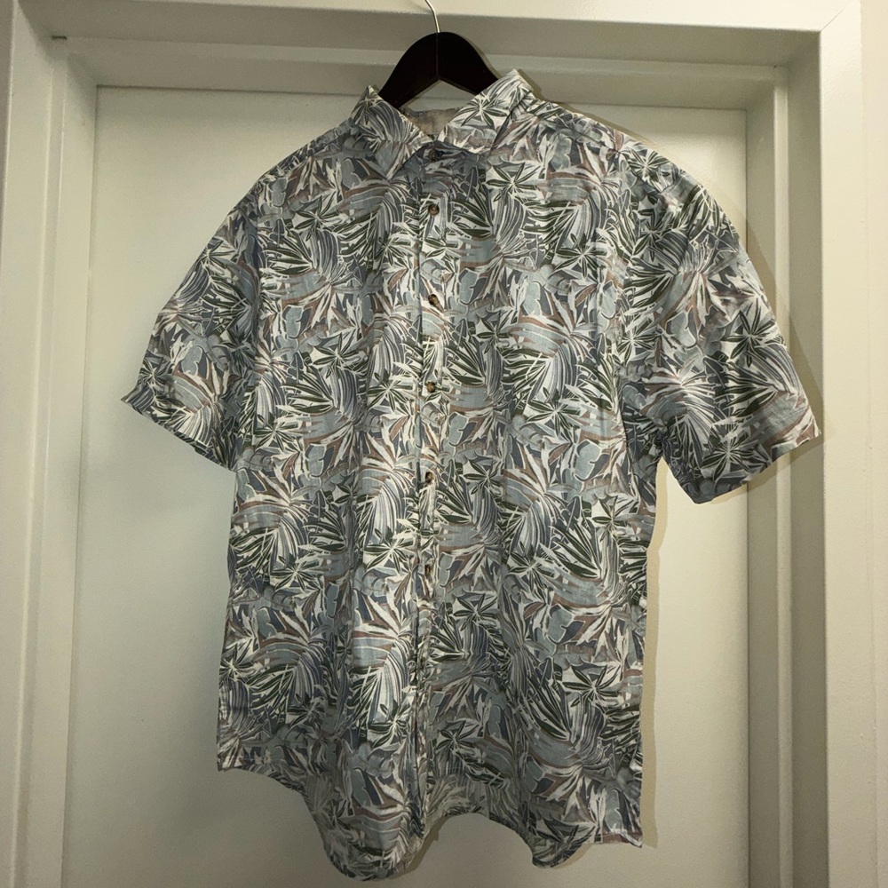 Report Collection Men's Leaf Pattern Shirt - Green and Brown
